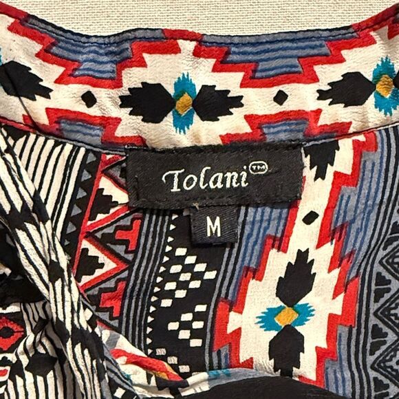 Tolani NATASHE Gray Red 100% Silk Tribal Western Ethnic Flowy Tunic Mini Dress - Picture 12 of 13
